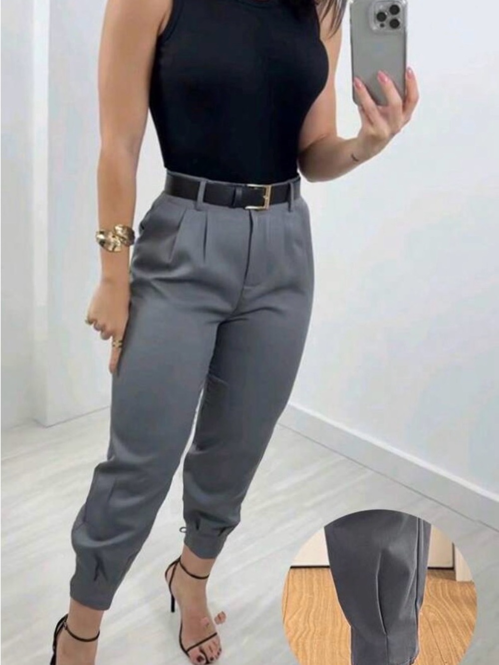 Women's Gray Tailored Jogger Pants - Classic, pants and blouse set
